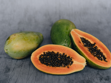 Papaya is a soft, sweet tropical fruit known for its bright orange flesh and benefits for digestive health. People enjoy it fresh, in smoothies, or as a healthy addition to salads and desserts.